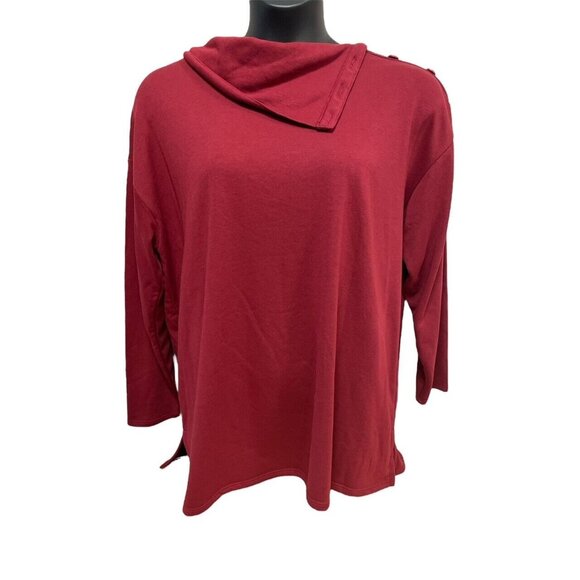 XXL (20) Split Neck Tunic Sweater Rose Wine Red Button Neck - Picture 1 of 7